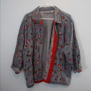 Florally Stitched Denim Jacket